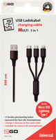 &nbsp;"2go 3 In 1 Usb Ladekabel - Schwarz - 300cm-2GO 797154 c�ble USB 3 m USB B USB C/Micro-USB B/Lightning Noir-2go-Adapter/Cable"